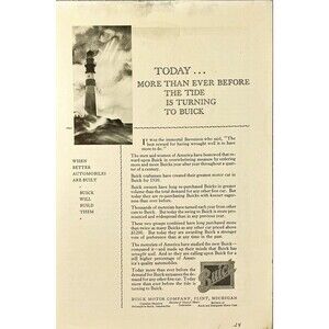 Buick "Today-More Than Ever Before the Tide is Turning Buick" Vtg Print Ad 1929